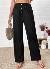 Black Straight Leg Elastic Waist High Waisted Pants