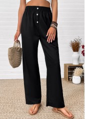 Black Straight Leg Elastic Waist High Waisted Pants