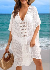 V Neck Lace Patchwork White Cover Up