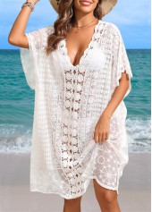 V Neck Lace Patchwork White Cover Up