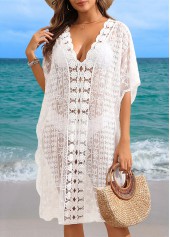 V Neck Lace Patchwork White Cover Up