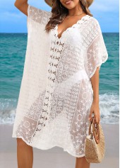 V Neck Lace Patchwork White Cover Up