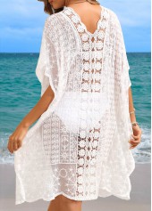 V Neck Lace Patchwork White Cover Up