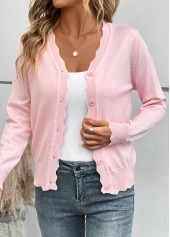 Tummy Coverage Pink Long Sleeve V Neck Light Cardigan