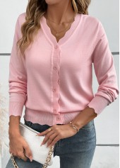 Tummy Coverage Pink Long Sleeve V Neck Light Cardigan