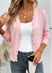 Tummy Coverage Pink Long Sleeve V Neck Light Cardigan