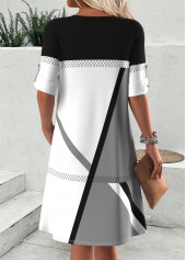 Geometric Print Multi Color Short Sleeve Split Neck Dress
