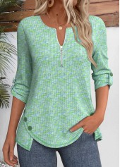 Cyan 3/4 Sleeve Split Neck T Shirt