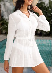 White Button Long Sleeve Cover Up