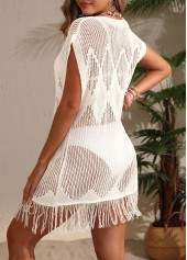 White Round Neck Tassel Cover Up