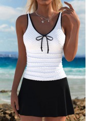 Mid Waisted White V-Neck Tankini Set