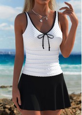 Mid Waisted White V-Neck Tankini Set