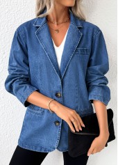 Tummy Coverage Denim Blue Long Sleeve Lapel Coat