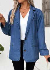 Tummy Coverage Denim Blue Long Sleeve Lapel Coat