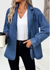 Tummy Coverage Denim Blue Long Sleeve Lapel Coat