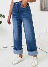 Pocket Denim Blue Wide Leg Button Fly Pants