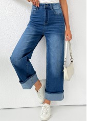 Pocket Denim Blue Wide Leg Button Fly Pants