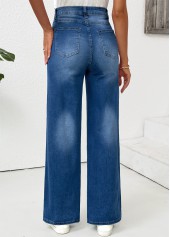 Pocket Denim Blue Wide Leg Button Fly Pants