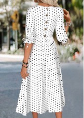 Polka Dot White Half Sleeve Round Neck Dress