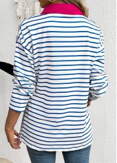 Striped White Long Sleeve Split Neck T Shirt