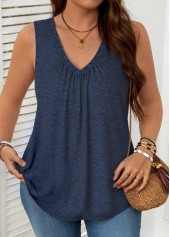 Navy Sleeveless V Neck Tank Top