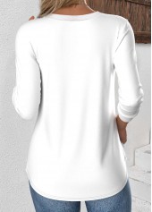 White Long Sleeve V Neck T Shirt
