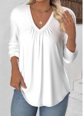 White Long Sleeve V Neck T Shirt