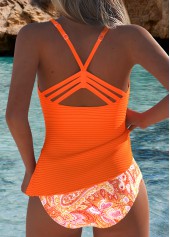 Mid Waisted Paisley Print Orange Tankini Set