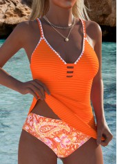 Mid Waisted Paisley Print Orange Tankini Set