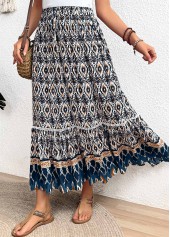 Tribal Print Multi Color A Line Elastic Waist Skirt