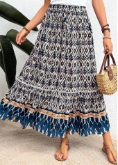 Tribal Print Multi Color A Line Elastic Waist Skirt