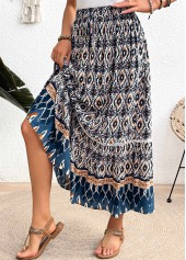 Tribal Print Multi Color A Line Elastic Waist Skirt