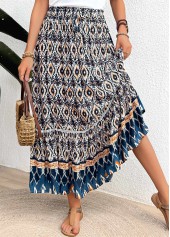 Tribal Print Multi Color A Line Elastic Waist Skirt