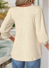Beige 3/4 Sleeve Split Neck Blouse
