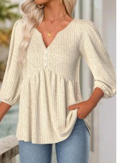 Beige 3/4 Sleeve Split Neck Blouse