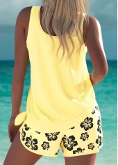 Mid Waisted Floral Print Light Yellow Tankini Set