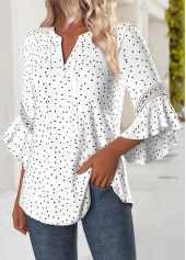 Polka Dot Multi Color 3/4 Sleeve Split Neck Blouse