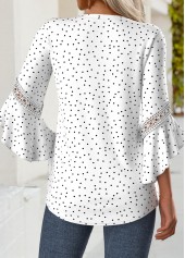 Polka Dot Multi Color 3/4 Sleeve Split Neck Blouse