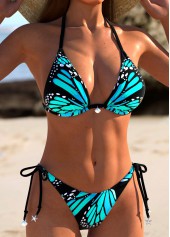 Low Waisted Butterfly Print Blue Bikini Set