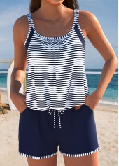 Striped Pocket Navy One Piece Swimwear