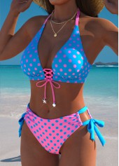 Mid Waisted Polka Dot Multi Color Bikini Set