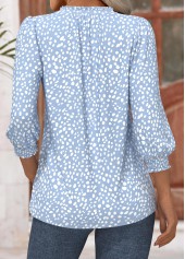 Polka Dot Light Blue 3/4 Sleeve V Neck Blouse