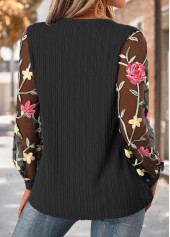 Floral Print Black Long Sleeve Asymmetrical Neck Blouse
