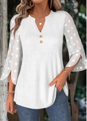 White 3/4 Sleeve Split Neck Blouse