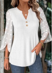 White 3/4 Sleeve Split Neck Blouse