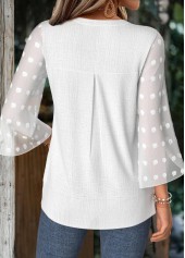 White 3/4 Sleeve Split Neck Blouse