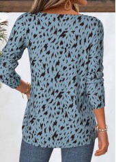 Geometric Print Dusty Blue Long Sleeve T Shirt