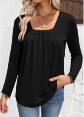 Black Long Sleeve Square Neck T Shirt
