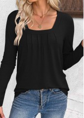 Black Long Sleeve Square Neck T Shirt