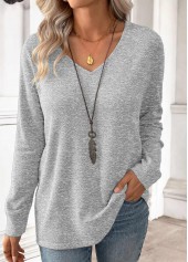 Light Grey Long Sleeve V Neck T Shirt
